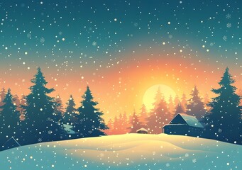 Naklejka premium Snowy Village in Winter