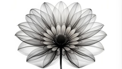 Abstract x-ray style black flower with details on white background