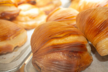 Sfogliatelle Italian dessert with cream, cafe in Italy, Naples