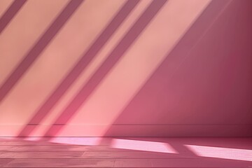 simple pink wall with diagonal golden line, empty room background, empty space for product presentation, mock up, banner design. Abstract background