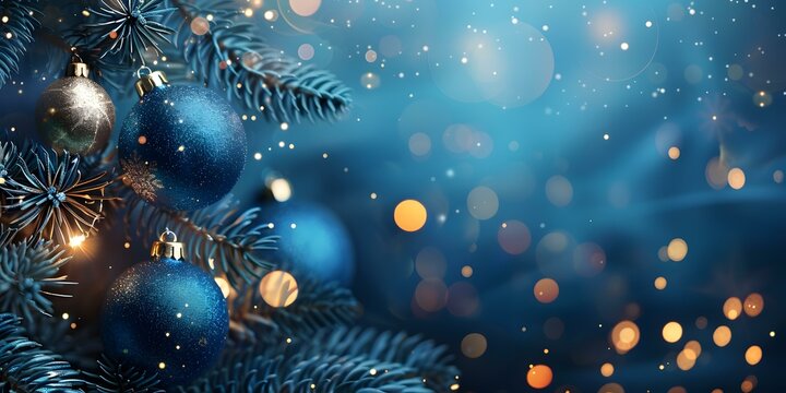 Christmas tree with blue and gold ornaments