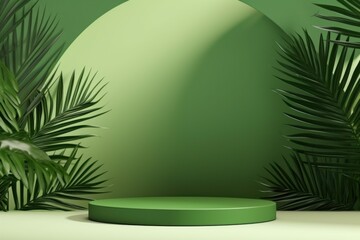 Obraz premium Green Pedestal with Tropical Leaf Background