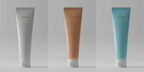 tube of cream on white background, set of cream tubes mock up on white background. 3d rendering.