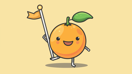 Cartoon character of mandarin orange holding a flag
