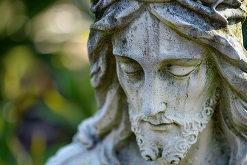 Obraz premium Close-up portrait of Jesus, illuminated softly - Christian belief, spiritual solace, religious artwork