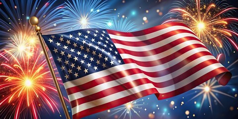 Realistic American flag background with patriotic celebration elements