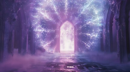 Ornate crystal gate with magical patterns, leading to another dimension