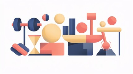 Geometric shapes forming a gym scene