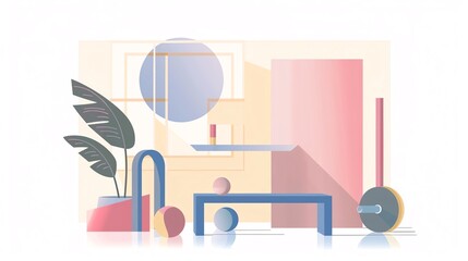 Geometric shapes forming a gym scene