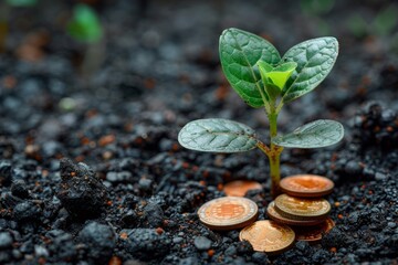 Growing Pension Fund Illustrated with Coins and Plant Symbolizing Financial Growth