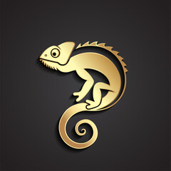 chameleon 3d gold simple animal outline logo design © zsschreiner