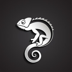 chameleon 3d shiny silver metal logo design