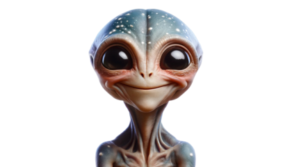 alien creature smiling isolated on transparent or white background