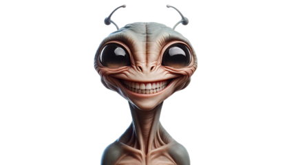 alien creature smiling isolated on transparent or white background
