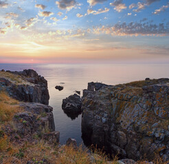 Morning sea coast summer panorama (Bulgaria). Peoples unrecognizable.