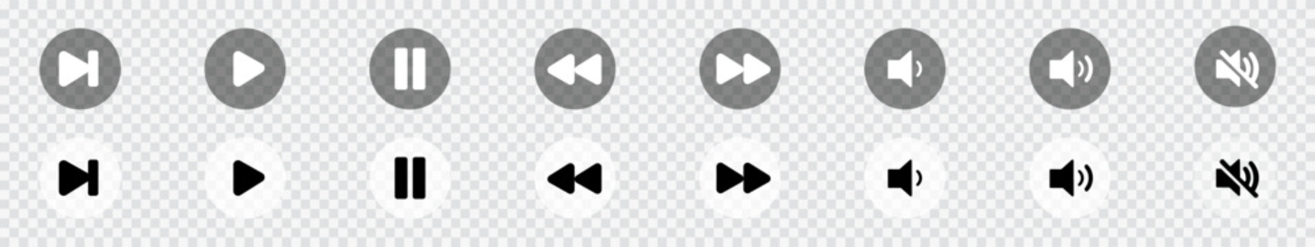 Play button on a transparent background. Play video icon collection. Video or audio player. Vector illustration.