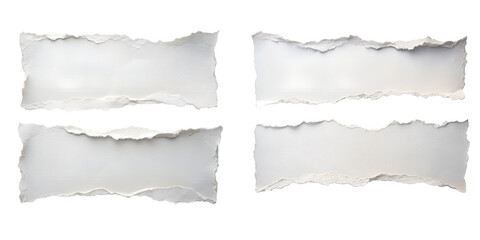 White ripped paper torn edges strips, highly detailed isolated on transparent background PNG file