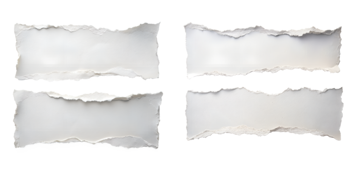 White ripped paper torn edges strips, highly detailed isolated on transparent background PNG file