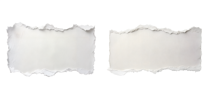 White ripped paper torn edges strips, highly detailed isolated on transparent background PNG file