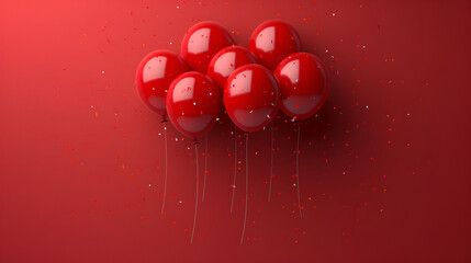 Birthday background with red balloons and confetti