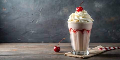 Classic milkshake with whipped cream and cherry on top
