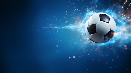 Fototapeta premium Soccer ball flying on blue background