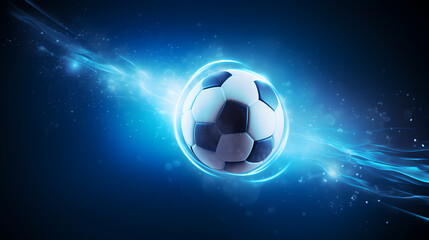 Fototapeta premium Soccer ball flying on blue background
