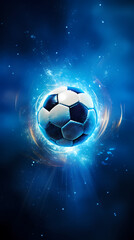 Naklejka premium Soccer ball flying on blue background
