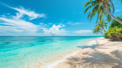 Fototapeta premium Tropical Beach with Palm Trees and Clear Water