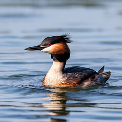 Slavonian grebe taking bath in the water