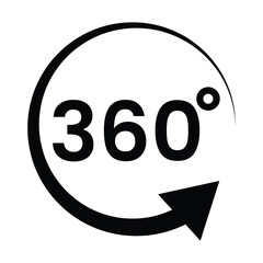Set of 360 degree views of vector circle icon. Round signs with arrows rotation to 360 degrees. Signs with arrows to indicate the rotation. Vector Illustration.