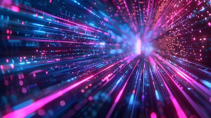 Fototapeta premium An abstract representation of digital data flow with vibrant neon lights, showcasing dynamic movement and futuristic technology.