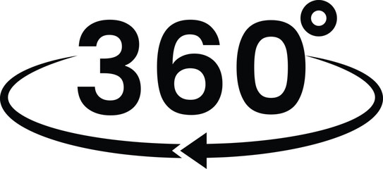 Set of 360 degree views of vector circle icon. Round signs with arrows rotation to 360 degrees. Signs with arrows to indicate the rotation. Vector Illustration.