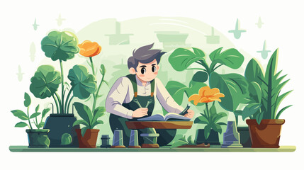 Cute billiard herbalist researching a plants  cute