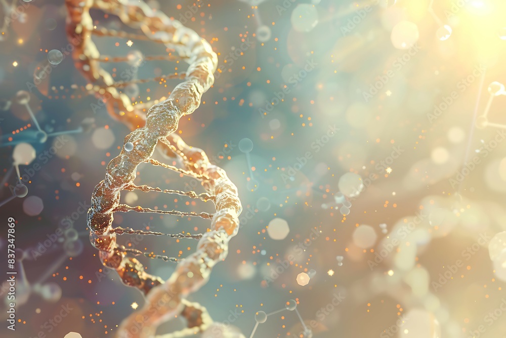 Aufkleber dna molecule on a blue background. 3d rendering toned image