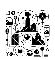 Minimalist Mineralogy and Connectivity Abstract Vector Illustration