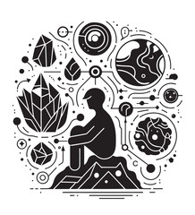 Minimalist Mineralogy and Connectivity Abstract Vector Illustration