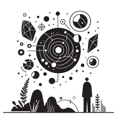 Minimalist Mineralogy and Connectivity Abstract Vector Illustration