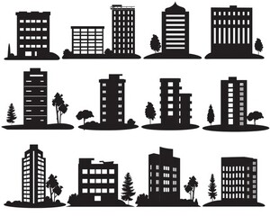 Obraz premium Apartment Silhouette. City Building Icon Set with Urban Architecture Symbol