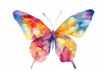 Cute Butterfly Illustration with Magical Watercolor Rainbow Colors