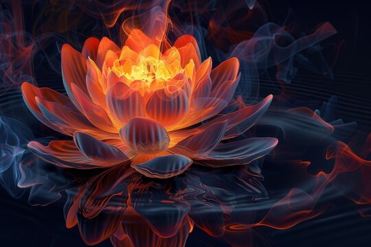 This AI-generated image features a beautiful lotus poised gracefully on a dark background.