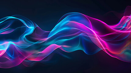 a dynamic and colorful abstract wave pattern set against a black background. The wave exhibits vibrant hues of blue, pink, purple