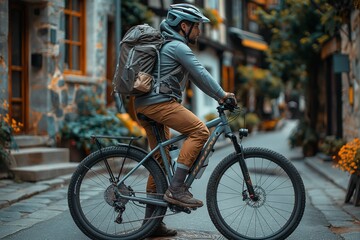 Fototapeta premium Mountain biker in an urban environment