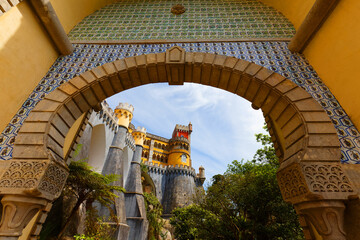 Colorful Pena Palace, famous palace and one of the seven wonders in Portugal