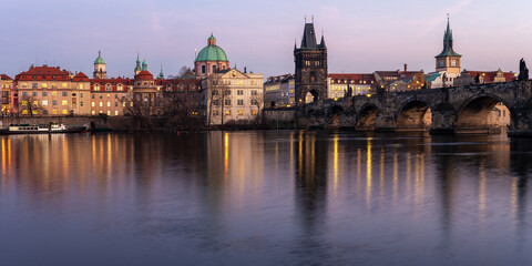 Panoramic view of old town with Charles Bridge in Prague. Czech Republic.