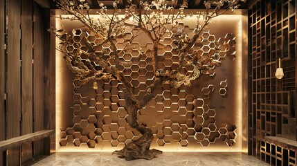 Abstract artistic background, flowers, branches, gold, and canvas painting. Brush. Oil painting, modern art, ink, alcohol can be used for wall decoration, wallpaper, murals. AI generated illustration