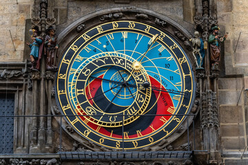 View of Astronomical clock in Old Town of Prague city.