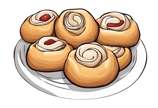 Illustration of a plate of raspberry Czech Kolache, a festive treat welcoming the berry season, capturing the essence of this delicious pastry.
