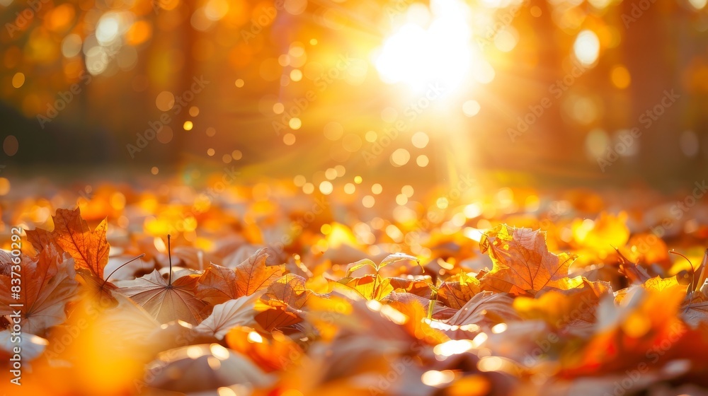 Poster alley with golden colors and foliage. ai generated by generative algorithms.