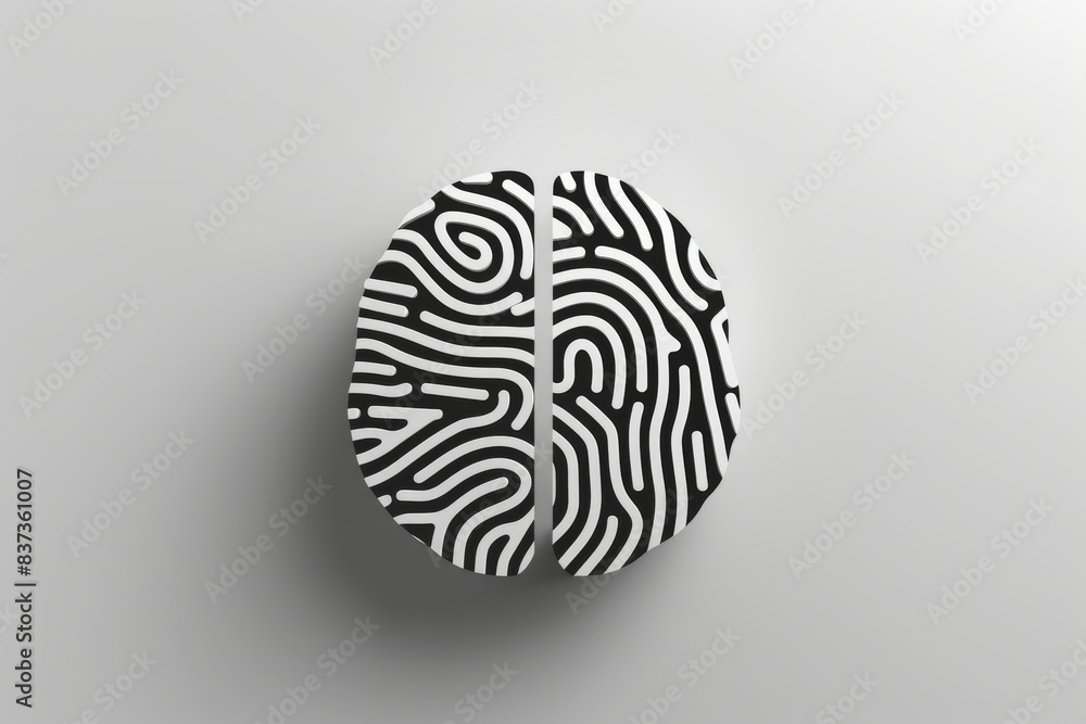 Poster a view of the brain and fingerprint from above. identity, unique data.